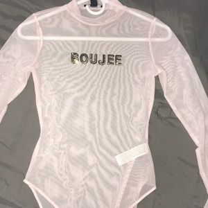 Never worn “boujee” baby pink translucent bodysuit